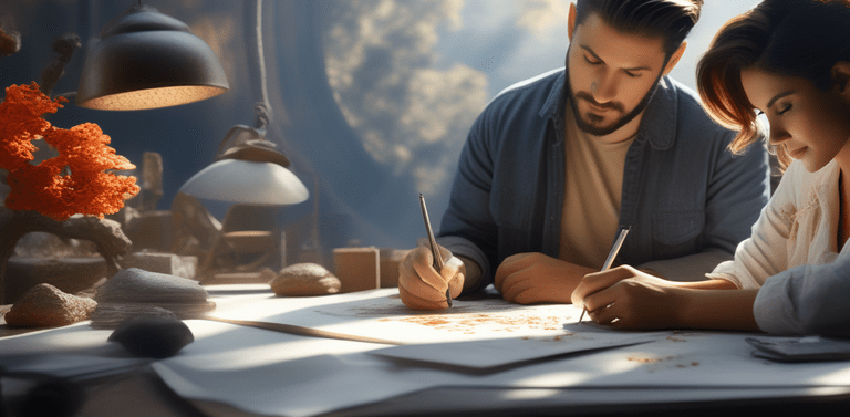 2-graphic-designers-teamwork-in-the-creative-space-but-zen-and-warm-perfect-composition-beautiful